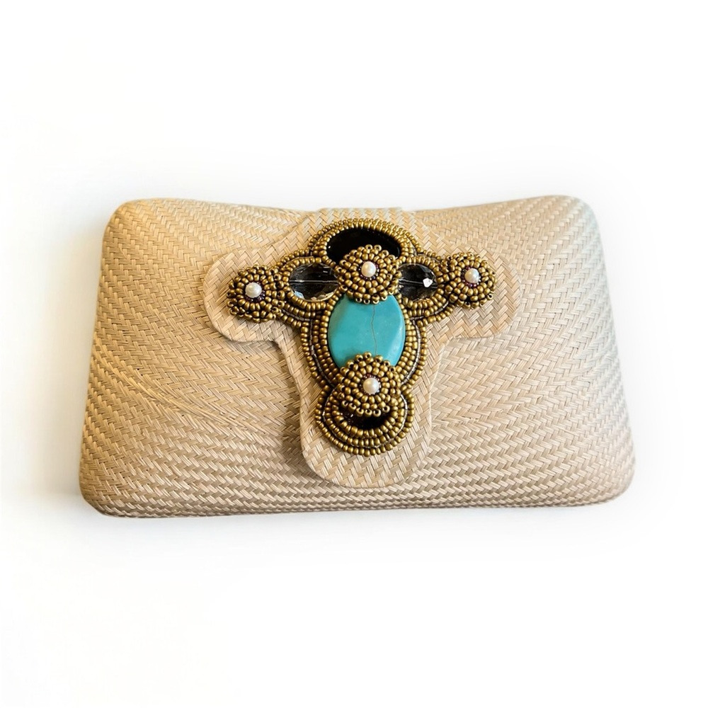 Elegant Beige Clutch with Beaded Accent